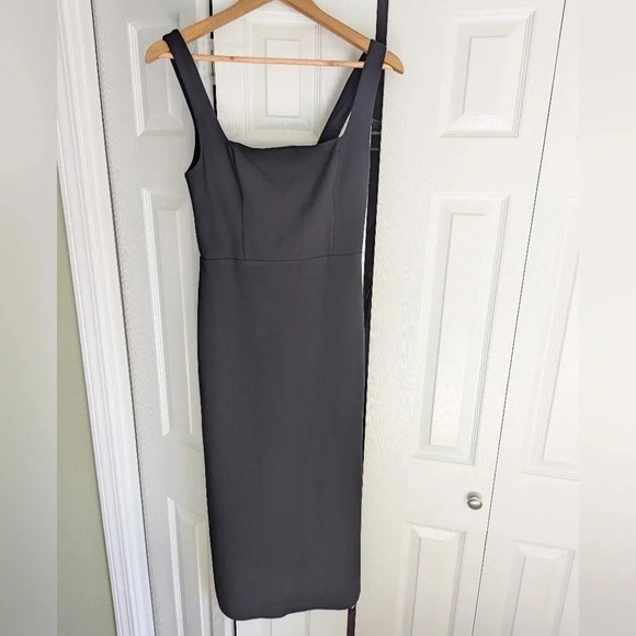 NWOT Abercrombie & Fitch Black Stretch Column Midi Dress Medium Petite - Picture 2 of 4